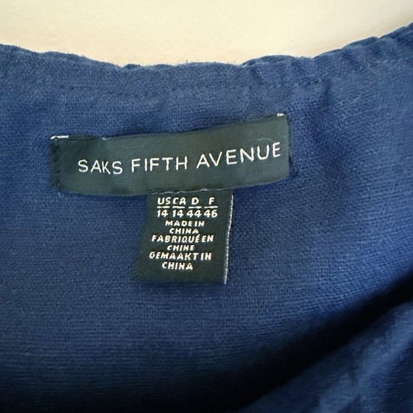 Saks Off the Shoulder Linen Dress Navy Button Down | 14 - Picture 6 of 7